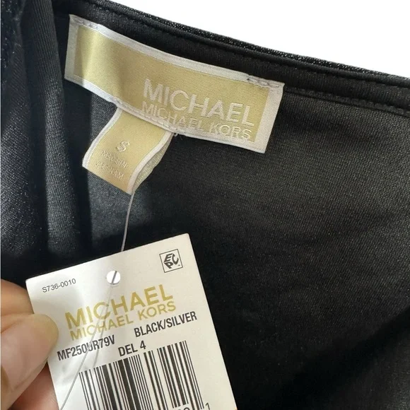 Michael Kors Women's Metallic Velvet Chain Cold Shoulder Top Gray, US Small - Picture 5 of 6